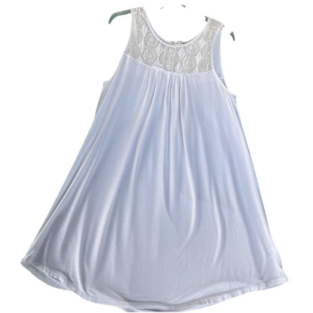 Oscar de la Renta Women's Lace Insert White Stretch Short Night Gown Large